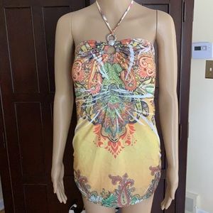 Sz L Crescendo halter EUC 100 %poly, built in cups